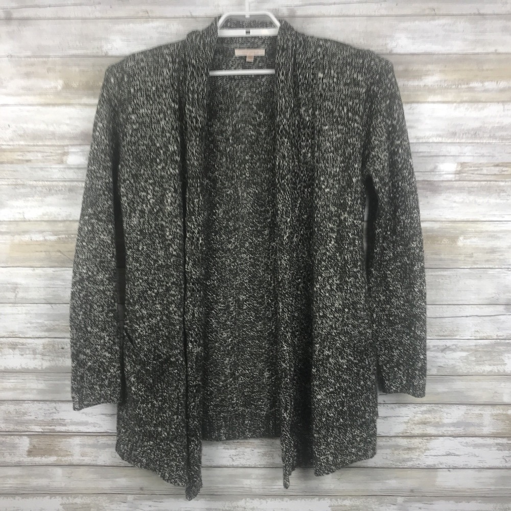 Skies Are Blue Womens Sweater Cardigan Sz L L/S Green White Open Front Crochet
